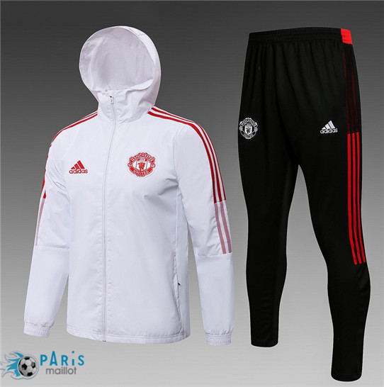 Maillotparis Maillot Coupe vent foot Manchester United Blanc 2021
