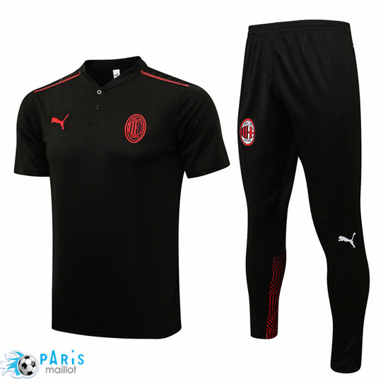 Maillotparis Maillot Training Foot Polo AC Milan + Pantalon Noir 2021