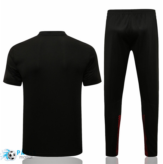 Maillot Training Foot Polo AC Milan + Pantalon Noir 2021 Personnalisés Pas Cher | MaillotParis