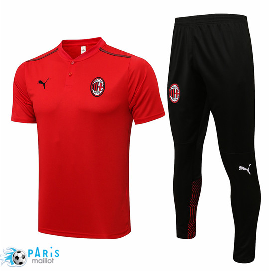 Maillotparis Maillot Training Foot Polo AC Milan + Pantalon Rouge 2021