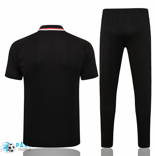 Maillot Training Foot Polo AC Milan + Pantalon Noir/Rouge 2021 Personnalisés Pas Cher | MaillotParis