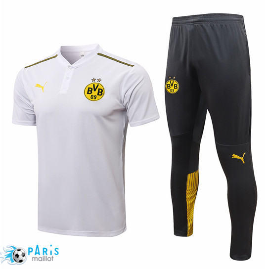 Maillotparis Maillot Training Foot Polo Borussia Dortmund + Pantalon Blanc 2021