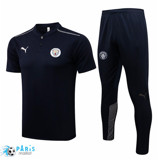 Maillotparis Maillot Training Foot Polo Manchester City + Pantalon Bleu Marine 2021