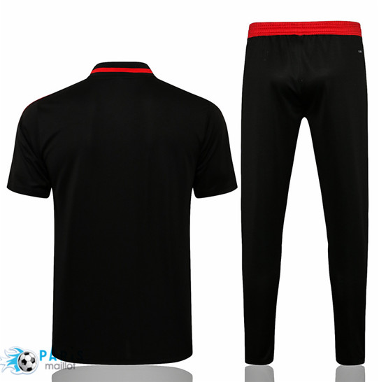 Maillot Training Foot Polo Manchester United + Pantalon Noir/Rouge 2021 Personnalisés Pas Cher | MaillotParis