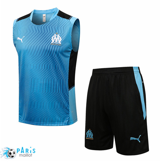 Maillotparis Maillot Training Foot Marseille Debardeur + Pantalon Bleu clair Rouge 2021