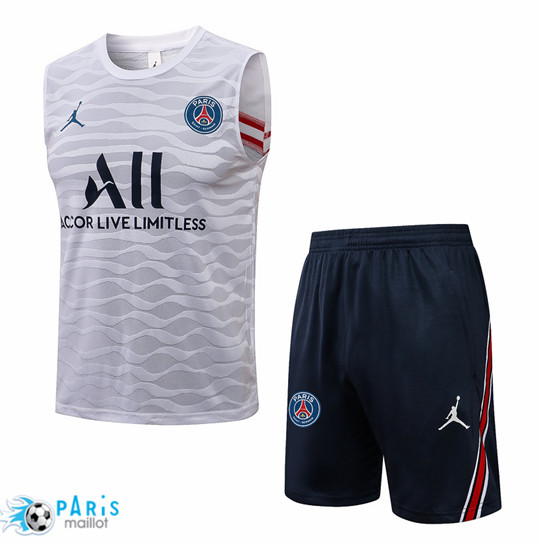 Maillotparis Maillot Training Foot Jordan PSG Debardeur + Pantalon Blanc 2021