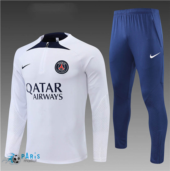Maillotparis: Survetement foot Paris Paris Saint Germain Enfant Blanc/Bleu 2022/23 P736