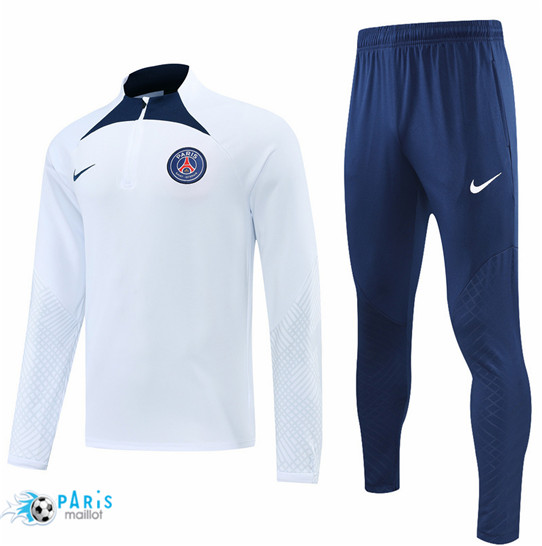 Maillotparis: Survetement foot Paris Paris Saint Germain Blanc/Bleu 2022/23 P554