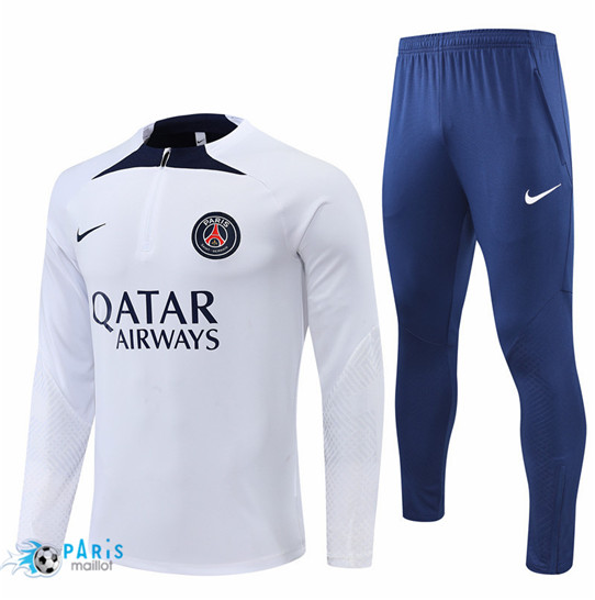 Maillotparis: Survetement foot Paris Paris Saint Germain Blanc/Bleu 2022/23 P555