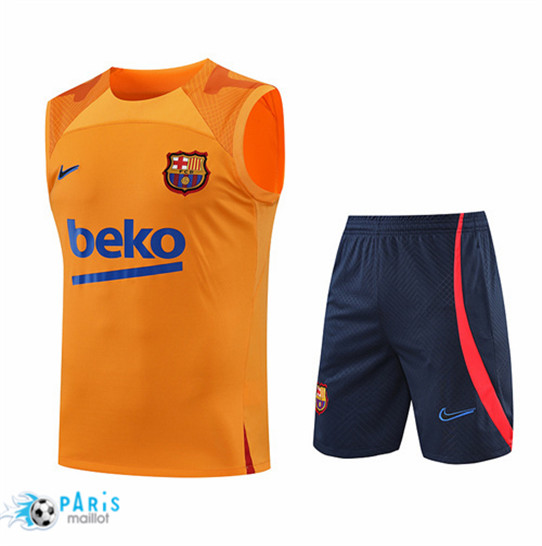 Maillotparis: Maillot du Foot Barcelone Debardeur + Pantalon Orange/Bleu Marine 2022/23 P832