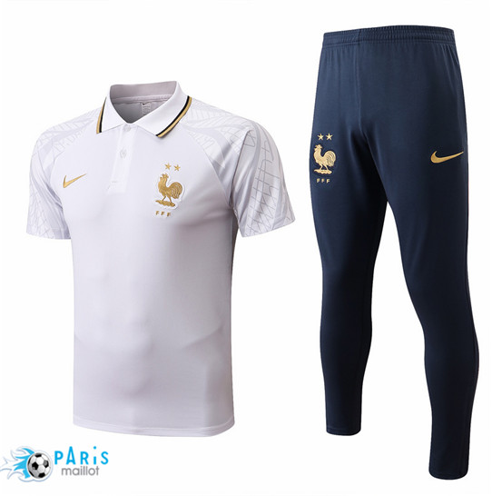 Maillotparis: Maillot du Foot polo France + Pantalon Blanc/Bleu Marine 2022/23 P926