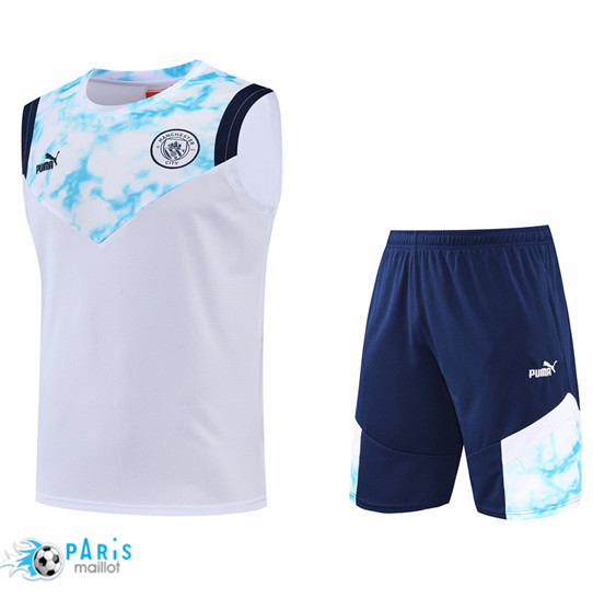 Maillotparis: Maillot du Foot Manchester City Debardeur + Pantalon Blanc/Bleu 2022/23 P979