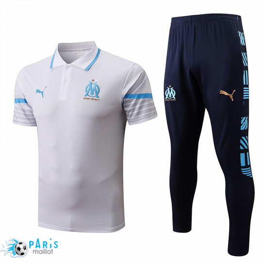 Maillotparis: Maillot du Foot polo Marseille + Pantalon Blanc/Bleu Marine 2022/23 P869