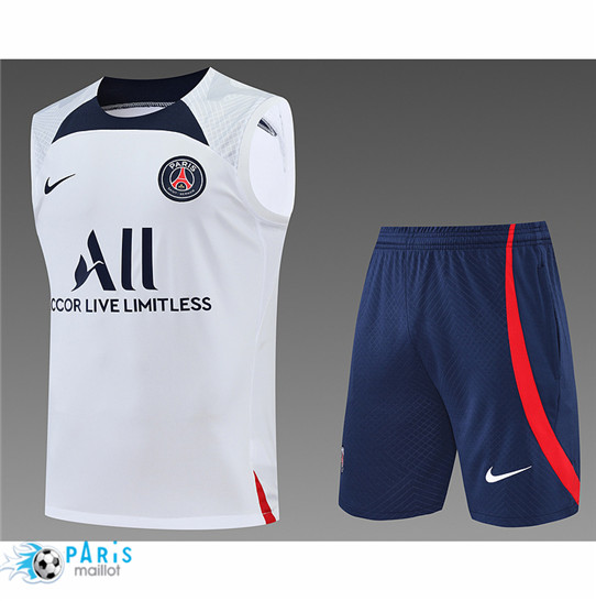 Maillotparis: Maillot du Foot Paris Paris Saint Germain Debardeur + Pantalon Blanc/Bleu Marine 2022/23 P875