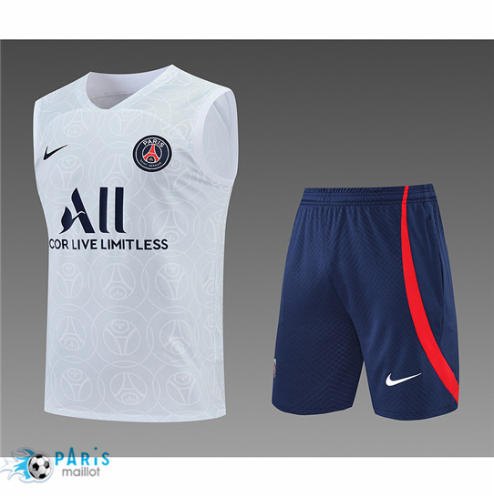 Maillotparis: Maillot du Foot Paris Paris Saint Germain Debardeur + Pantalon Blanc/Bleu Marine 2022/23 P876
