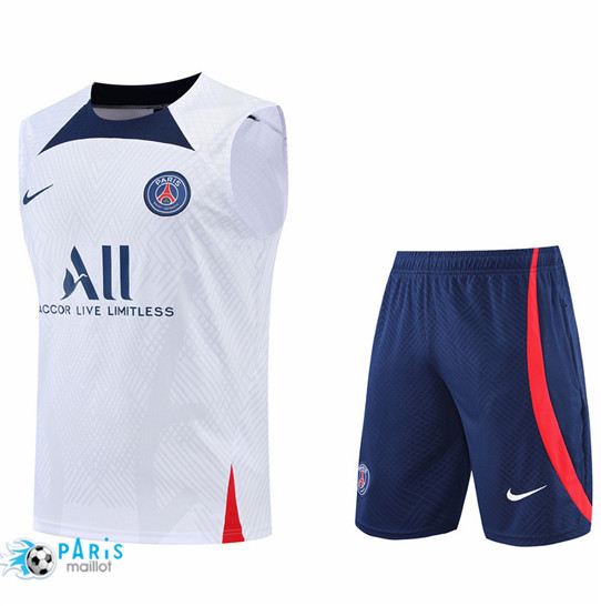 Maillotparis: Maillot du Foot Paris Paris Saint Germain Debardeur + Pantalon Blanc/Bleu 2022/23 P889