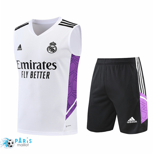 Maillotparis: Maillot du Foot Real Madrid Debardeur + Pantalon Blanc/Noir 2022/23 P851