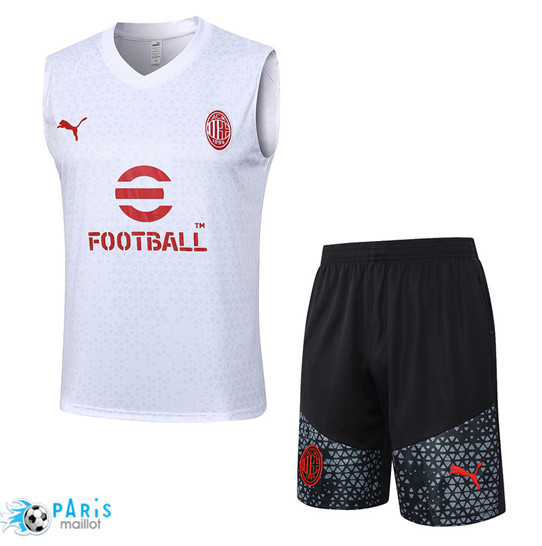 Flocage Maillot Training Foot AC Milan Debardeur + Shorts Blanc 2023/24