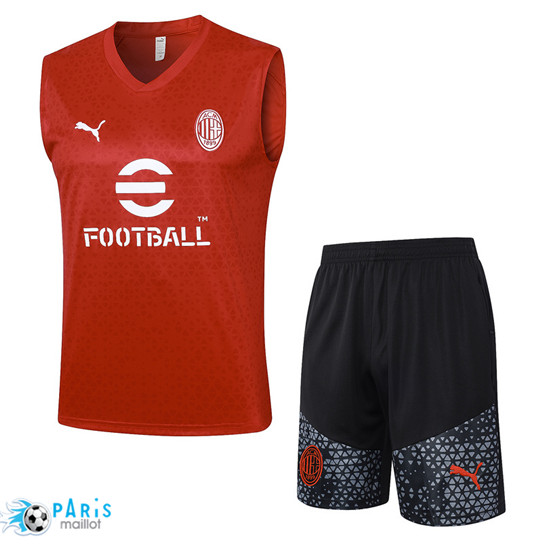 Magasin Maillot Training Foot AC Milan Debardeur + Shorts Rouge 2023/24