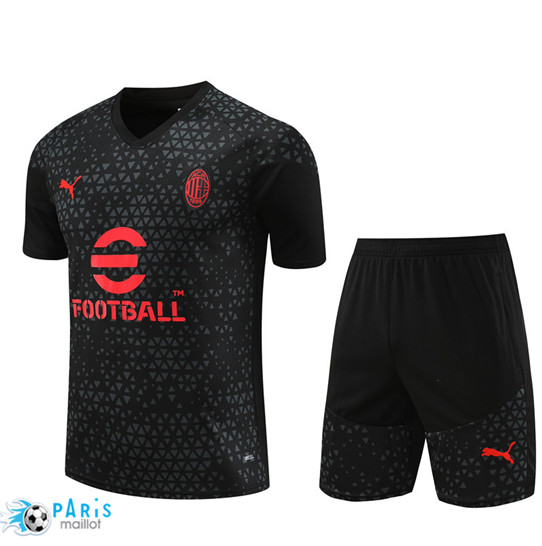 Vente Maillot Training Foot AC Milan Enfant + Shorts Noir 2023/24