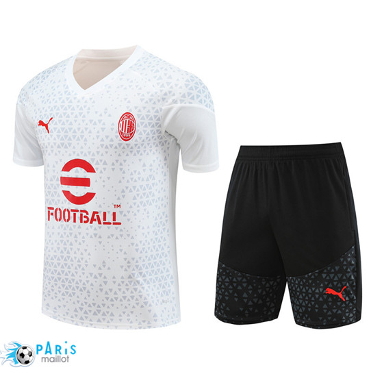 Acheter Maillot Training Foot AC Milan Enfant + Shorts Blanc 2023/24