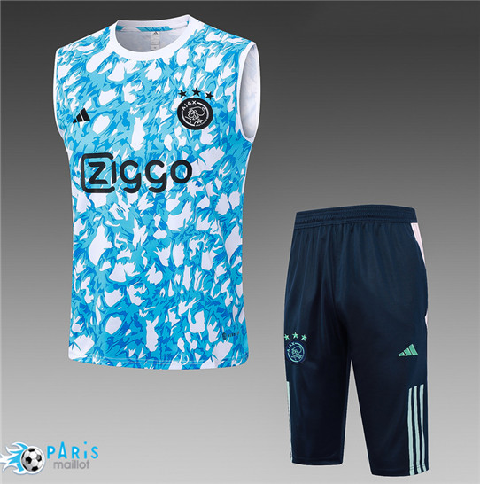 Acheter Maillot Training Foot Ajax Debardeur + Shorts Bleu Ciel 2023/24