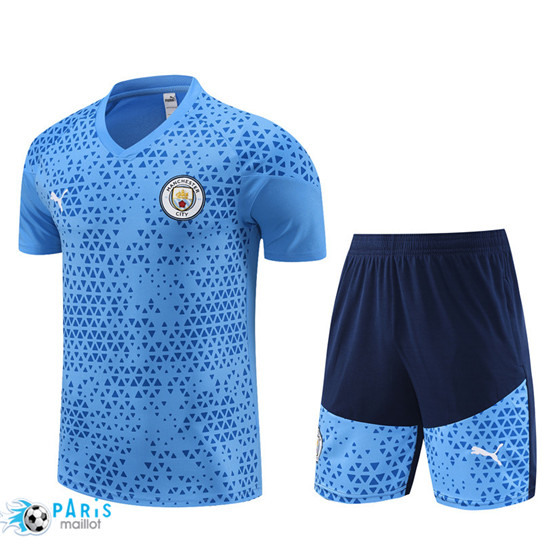 Thaïlande Maillot Training Foot Manchester City Enfant + Shorts Bleu Ciel 2023/24