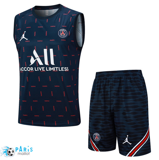 Magasin Maillot Training Foot Paris Paris Saint Germain Debardeur + Shorts Bleu marine 2023/24
