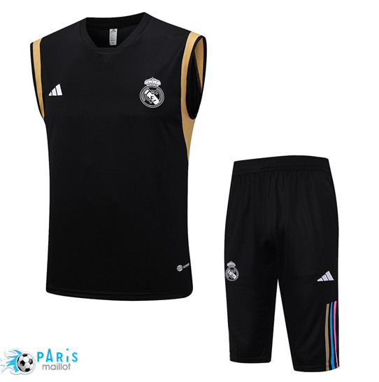 Soldes Maillot Training Foot Real Madrid Debardeur + Shorts Noir 2023/24