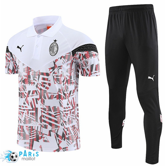 Maillotparis Créer Maillot Training Foot AC Milan + Pantalon Blanc 2022/23