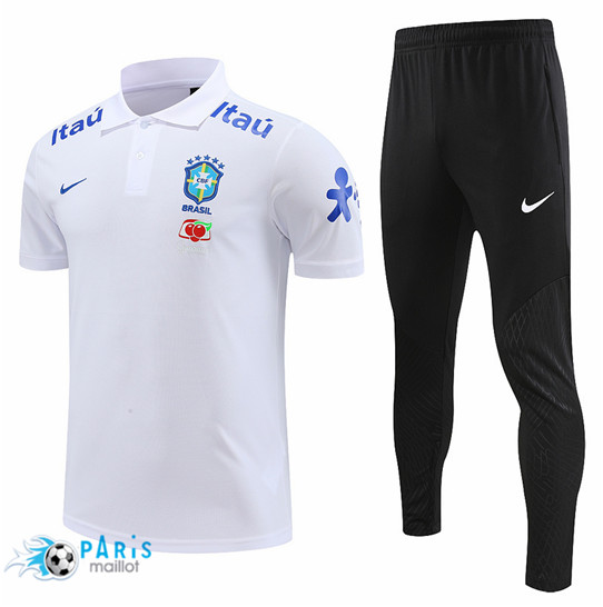 Maillotparis Site Maillot Training Foot Brésil Polo + Pantalon Blanc 2022/23