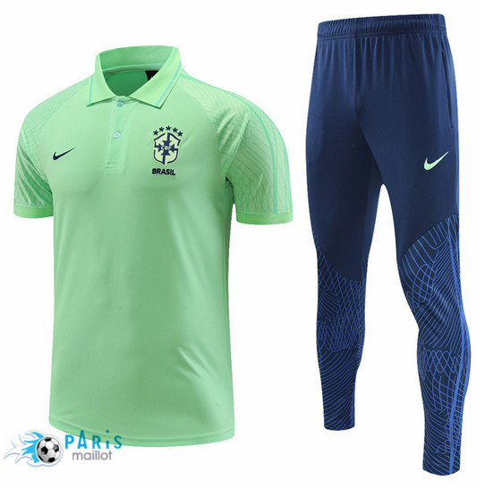 Maillotparis Boutique Maillot Training Foot Brésil Polo + Pantalon vert 2022/23