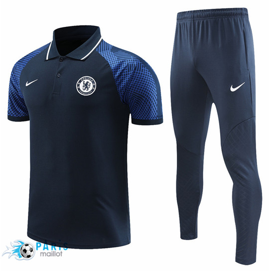 Maillotparis Créer Maillot Training Foot Chelsea Polo + Pantalon Bleu 2022/23