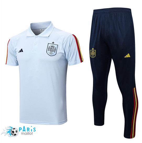 Maillotparis Créer Maillot Training Foot Espagne Polo + Pantalon Bleu 2022/23