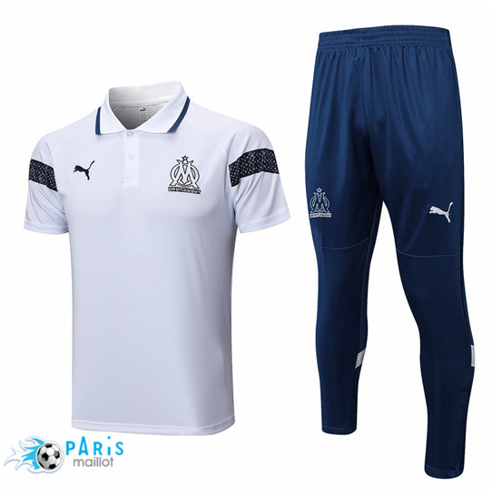 Maillotparis Site Maillot Training Foot Marseille polo + Pantalon Blanc 2022/23