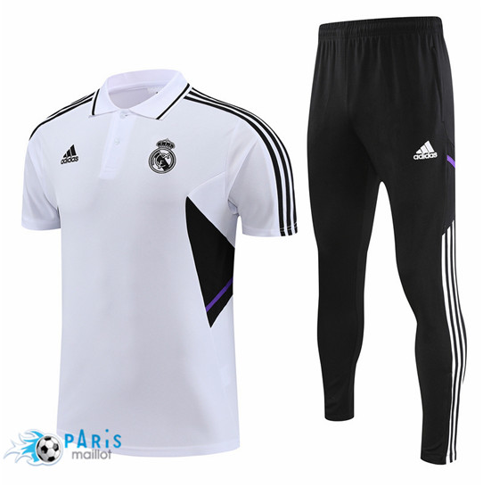Maillotparis Destockage Maillot Training Foot Real Madrid Polo + Pantalon Blanc 2022/23