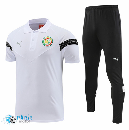 Maillotparis Nouveau Maillot Training Foot Senegal Polo + Pantalon Blanc 2022/23