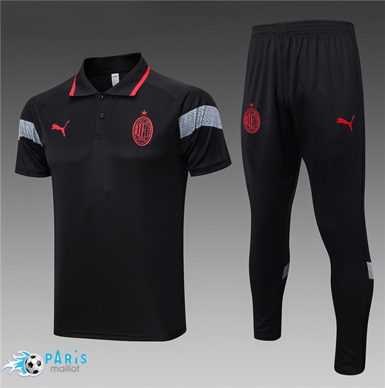 Maillotparis Acheter Maillot Training Foot AC Milan Polo + Pantalon Noir 2023/24