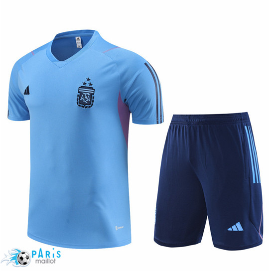 Maillotparis Créer Maillot Training Foot Argentine Enfant + Short Bleu 2023/24