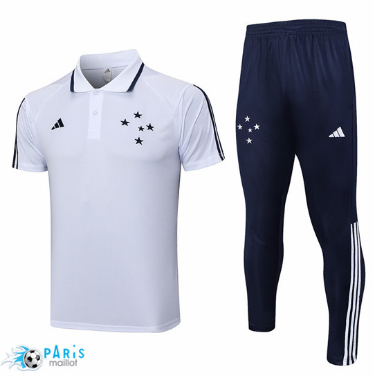 Maillotparis Discount Maillot Training Foot Cruzeiro Polo + Pantalon Blanc 2023/24
