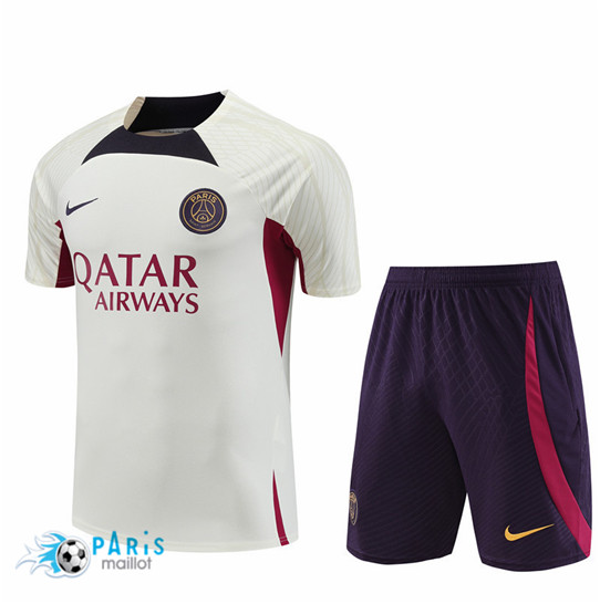Maillotparis Vente Maillot Training Foot Paris Saint Germain + Short Beige 2023/24