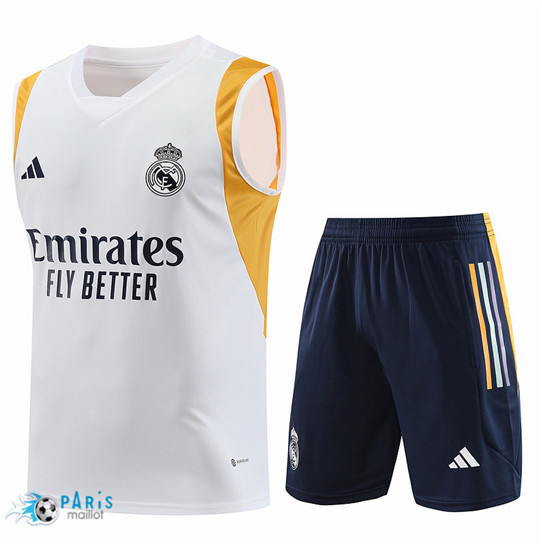 Maillotparis Site Maillot Training Foot Real Madrid Debardeur + Short Blanc 2023/24