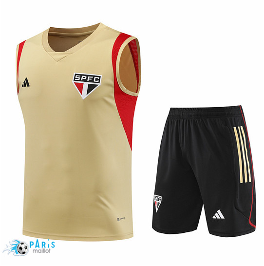 Maillotparis Soldes Maillot Training Foot Sao Paulo Debardeur + Short Jaune 2023/24