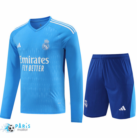 Maillotparis Nouveau Maillot Foot Real Madrid Gardien de but + Shorts bleu 2024/25