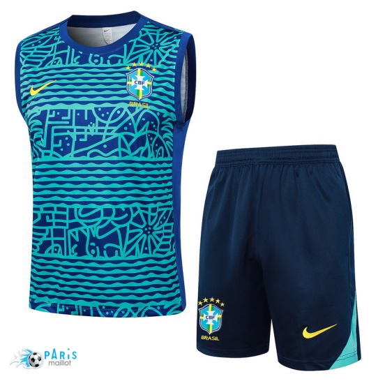 Créer Maillot Foot Training Foot Brésil Debardeur + Short Bleu 2024/25