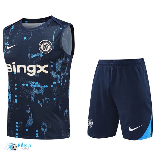 Prix Maillot Foot Training Foot Chelsea Debardeur + Short Bleu marine 2024/25