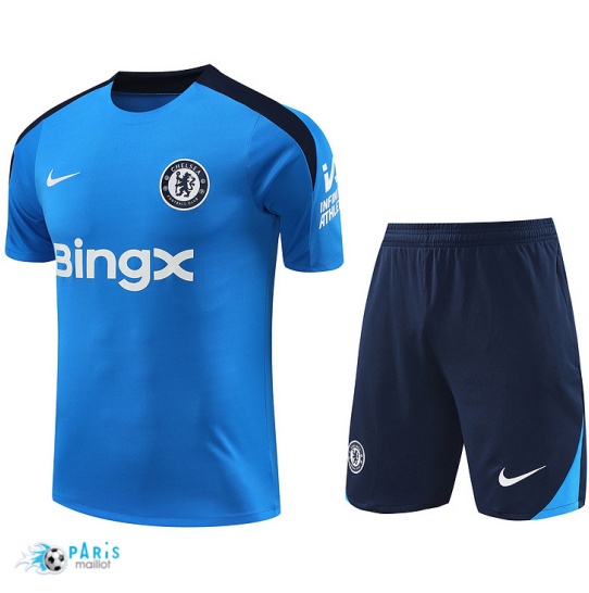 Soldes Maillot Foot Training Foot Chelsea + Short Bleu 2024/25