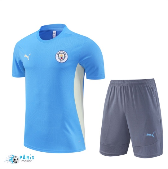 Nouveau Maillot Foot Training Foot Manchester City Enfant + Short Bleu 2024/25