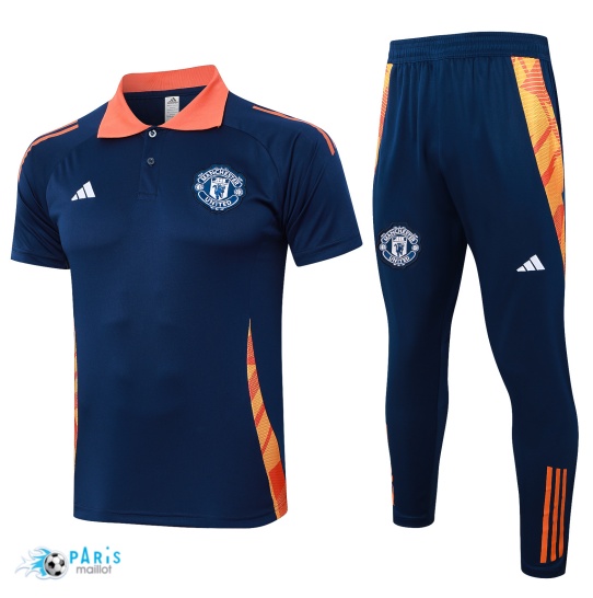 Nouveau Maillot Foot Training Foot Manchester United Polo + Pantalon Bleu marine 2024/25