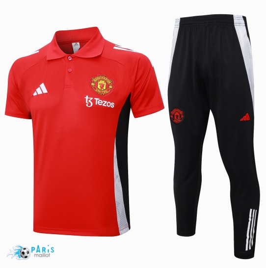 Flocage Maillot Foot Training Foot Manchester United Polo + Pantalon rouge 2024/25